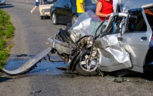 Multiple vehicle car crash immediately after impact on road